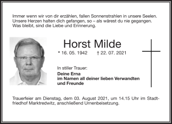 Traueranzeige von Horst Milde von Frankenpost