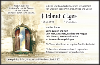Traueranzeige von Helmut Eger von Südthüringer Presse