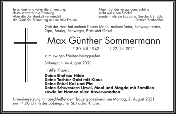 Traueranzeige von Max Günther Sommermann von Frankenpost
