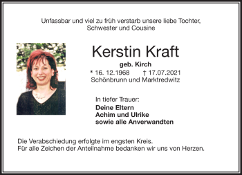 Traueranzeige von Kerstin Kraft von Frankenpost