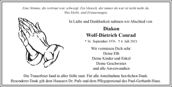 Traueranzeige von Wolf-Dietrich Conrad von Frankenpost