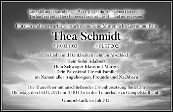 Traueranzeige von Thea Schmidt von Südthüringer Presse