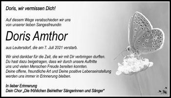 Traueranzeige von Doris Amthor von Südthüringer Presse