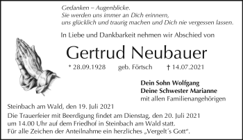 Traueranzeige von Gertrud Neubauer von Neue Presse Coburg