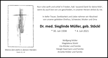 Traueranzeige von Sieglinde Müller von Südthüringer Presse