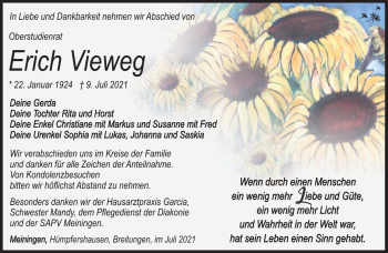 Traueranzeige von Erich Vieweg von Südthüringer Presse