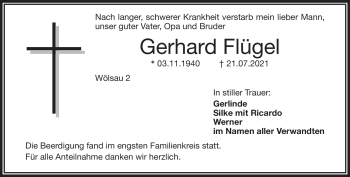 Traueranzeige von Gerhard Flügel von Frankenpost