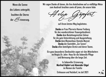 Traueranzeige von Helga Göpfert von Südthüringer Presse