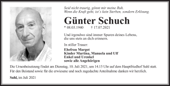 Traueranzeige von Günter Schuch von Südthüringer Presse