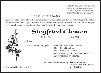 Traueranzeige von Siegfried Clemen von Südthüringer Presse