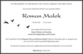 Traueranzeige von Roman Malek von Südthüringer Presse