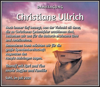 Traueranzeige von Christiane Ullrich von Südthüringer Presse