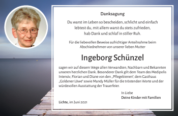 Traueranzeige von Ingeborg Schünzel von Südthüringer Presse