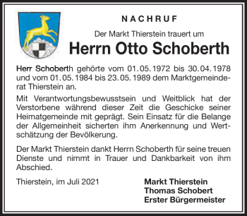 Traueranzeige von Otto Schoberth von Frankenpost