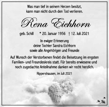 Traueranzeige von Rena Eichhorn von Südthüringer Presse