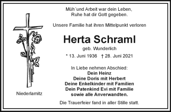 Traueranzeige von Herta Schraml von Frankenpost
