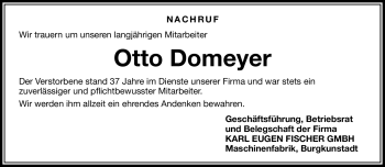Traueranzeige von Otto Domeyer von Neue Presse Coburg