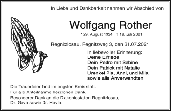 Traueranzeige von Wolfgang Rother von Frankenpost
