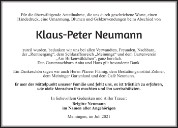 Traueranzeige von Klaus-Peter Neumann von Südthüringer Presse