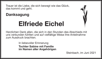 Traueranzeige von Elfriede Eichel von Südthüringer Presse