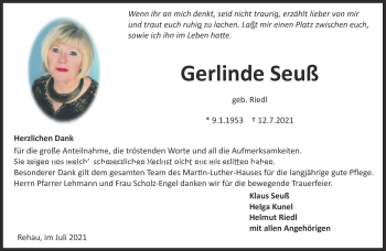 Traueranzeige von Gerlinde Seuß von Frankenpost
