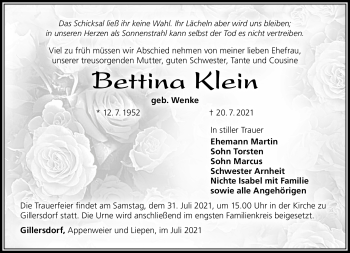 Traueranzeige von Bettina Klein von Südthüringer Presse