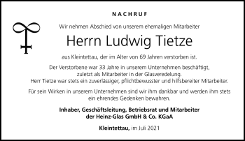 Traueranzeige von Ludwig Tietze von Neue Presse Coburg