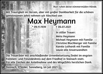 Traueranzeige von Max Heymann von Südthüringer Presse