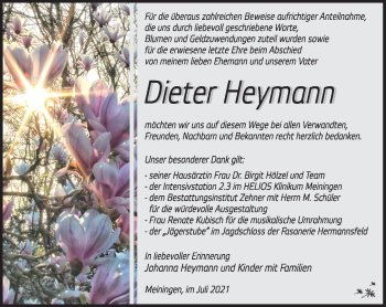 Traueranzeige von Dieter Heymann von Südthüringer Presse