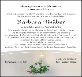 Traueranzeige von Barbara Hinüber von Südthüringer Presse
