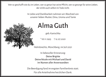 Traueranzeige von Alma Guth von Frankenpost