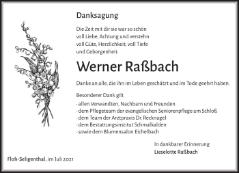 Traueranzeige von Werner Raßbach von Südthüringer Presse