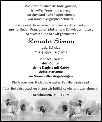 Traueranzeige von Renate Simon von Südthüringer Presse
