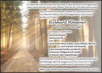 Traueranzeige von Eckhard Küsener von Südthüringer Presse