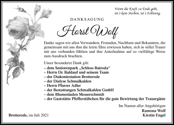 Traueranzeige von Horst Wolf von Südthüringer Presse