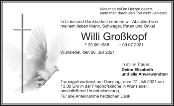 Traueranzeige von Willi Großkopf von Frankenpost