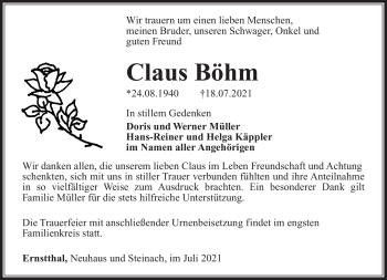 Traueranzeige von Claus Böhm von Südthüringer Presse