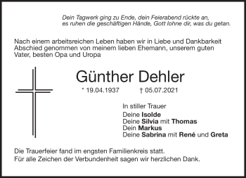 Traueranzeige von Günther Dehler von Neue Presse Coburg