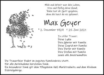 Traueranzeige von Lydia Geyer von Frankenpost