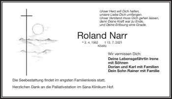 Traueranzeige von Roland Narr von Frankenpost