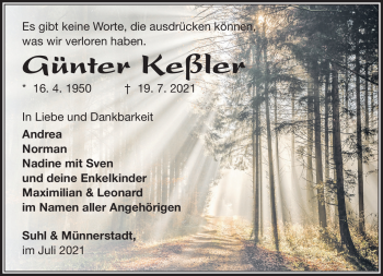 Traueranzeige von Günter Keßler von Südthüringer Presse