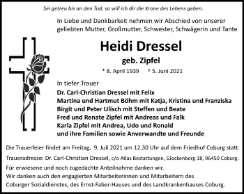 Traueranzeige von Heidi Dressel von Neue Presse Coburg