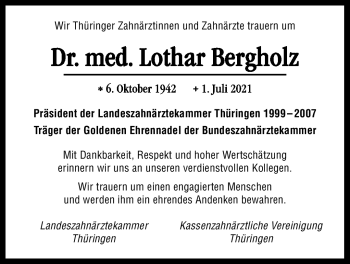 Traueranzeige von Lothar Bergholz, Dr. med. von Südthüringer Presse