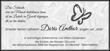 Traueranzeige von Doris Amthor von Südthüringer Presse