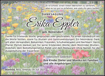 Traueranzeige von Erika Eppler von Südthüringer Presse