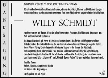 Traueranzeige von Willy Schmidt von Südthüringer Presse