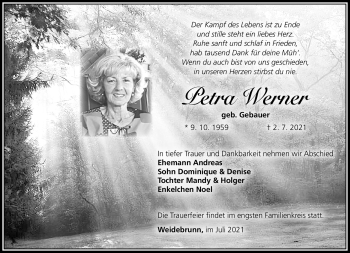 Traueranzeige von Petra Werner von Südthüringer Presse
