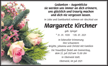 Traueranzeige von Margarete Kirchner von Südthüringer Presse