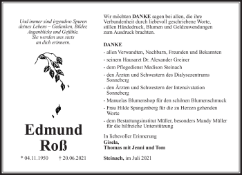 Traueranzeige von Edmund Roß von Südthüringer Presse
