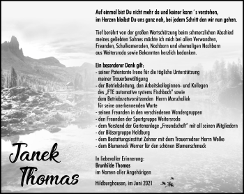 Traueranzeige von Janek Thomas von Südthüringer Presse